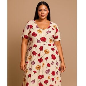 Vintage Floral‎ Print Button Front Maxi Dress Cottagecore SZ 20 Plus